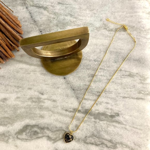 Sterling Silver Flecked Heart Pendant Gold Necklace - Picture 8 of 11